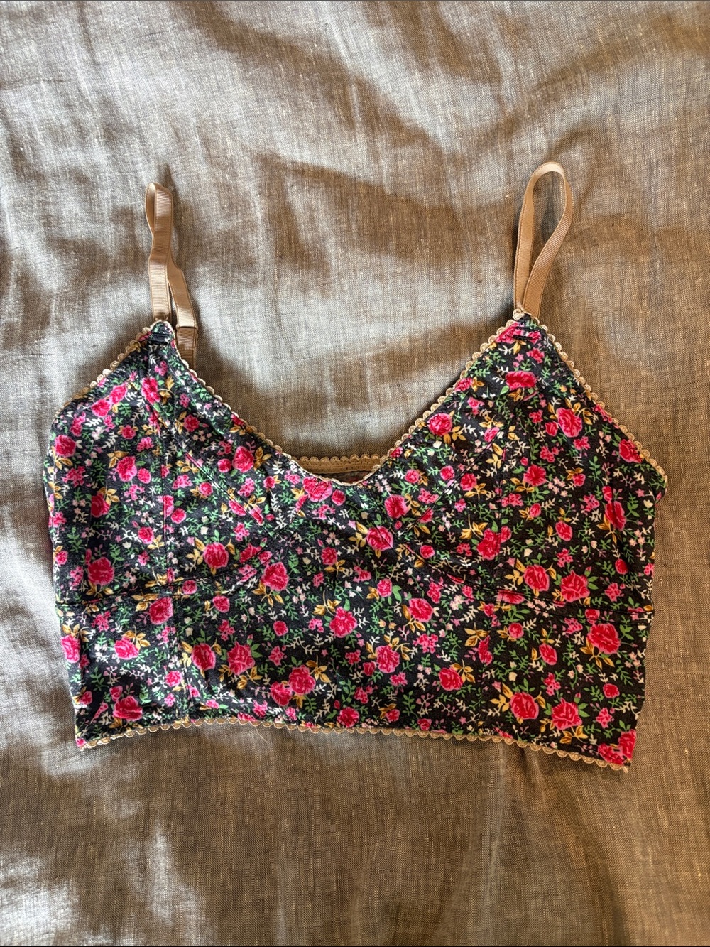 Decree Floral Crop Top in Black and Pink